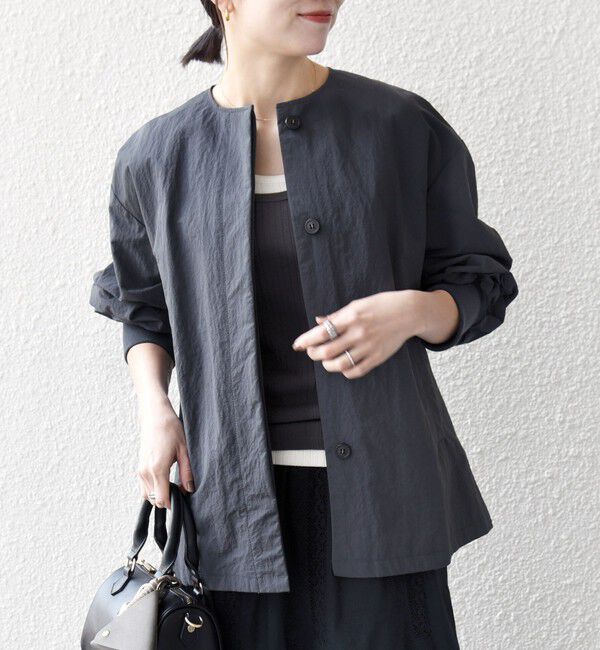 SHIPS any「《予約》SHIPS any:〈洗濯機可能〉ナイロン タスラン ノーカラー Aライン ブルゾン」|ブルゾン・スタジャン|