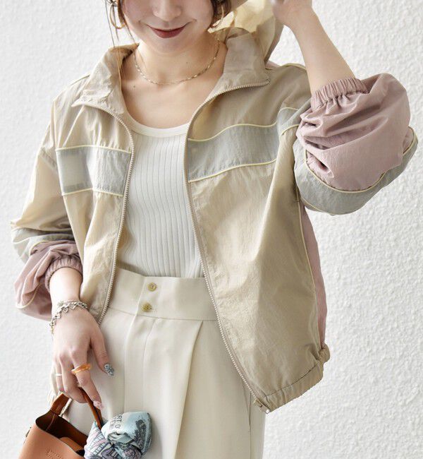 SHIPS any「《予約》SHIPS any:〈洗濯機可能〉ナイロン スタンドカラー 配色 ジップ ブルゾン」|ブルゾン・スタジャン|ベージュ