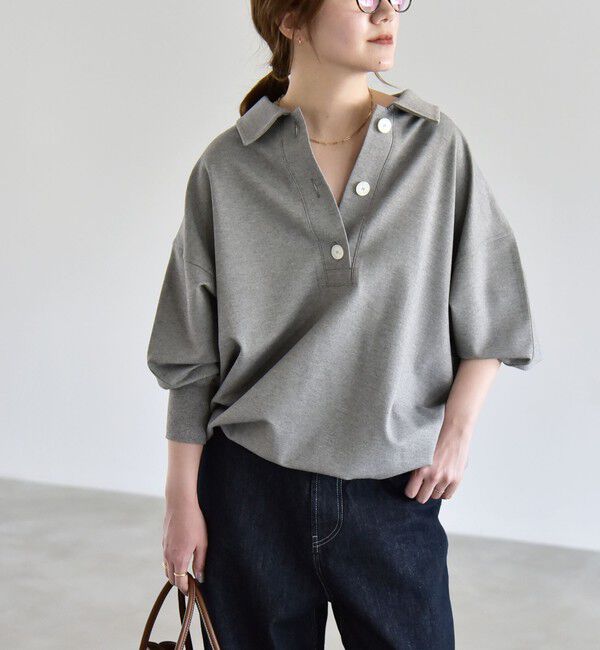 quaranciel「《予約》quaranciel:〈洗濯機可能〉ライト ポンチ ドロスト ポロ プルオーバー」|スウェット・ジャージ|