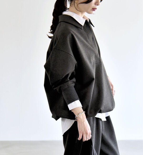 quaranciel「《予約》quaranciel:〈洗濯機可能〉ライト ポンチ ドロスト ポロ プルオーバー」|スウェット・ジャージ|チャコールグレー