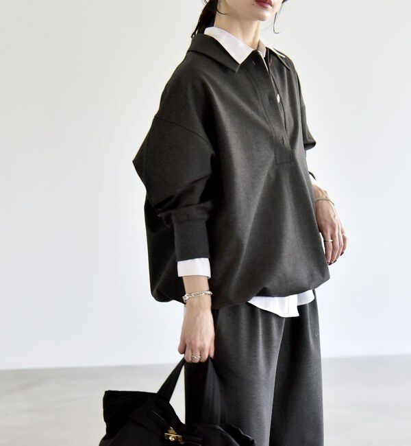 quaranciel「《予約》quaranciel:〈洗濯機可能〉ライト ポンチ ドロスト ポロ プルオーバー」|スウェット・ジャージ|