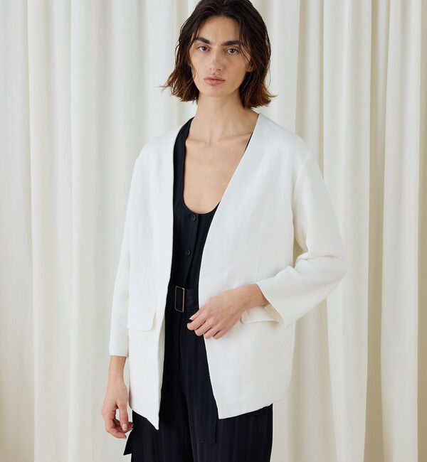 DES PRES「ファブリックコンビ Vカラージャケット」|ノーカラージャケット|