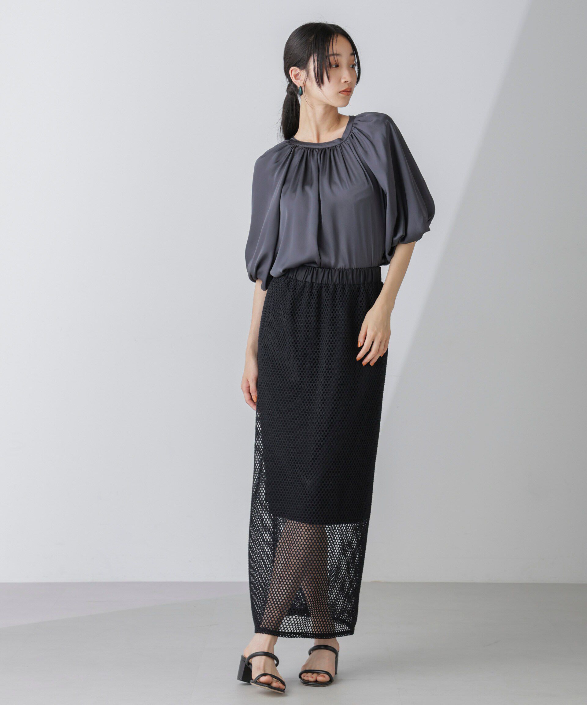 nano･universe「メッシュレースナロースカート」|スカート|