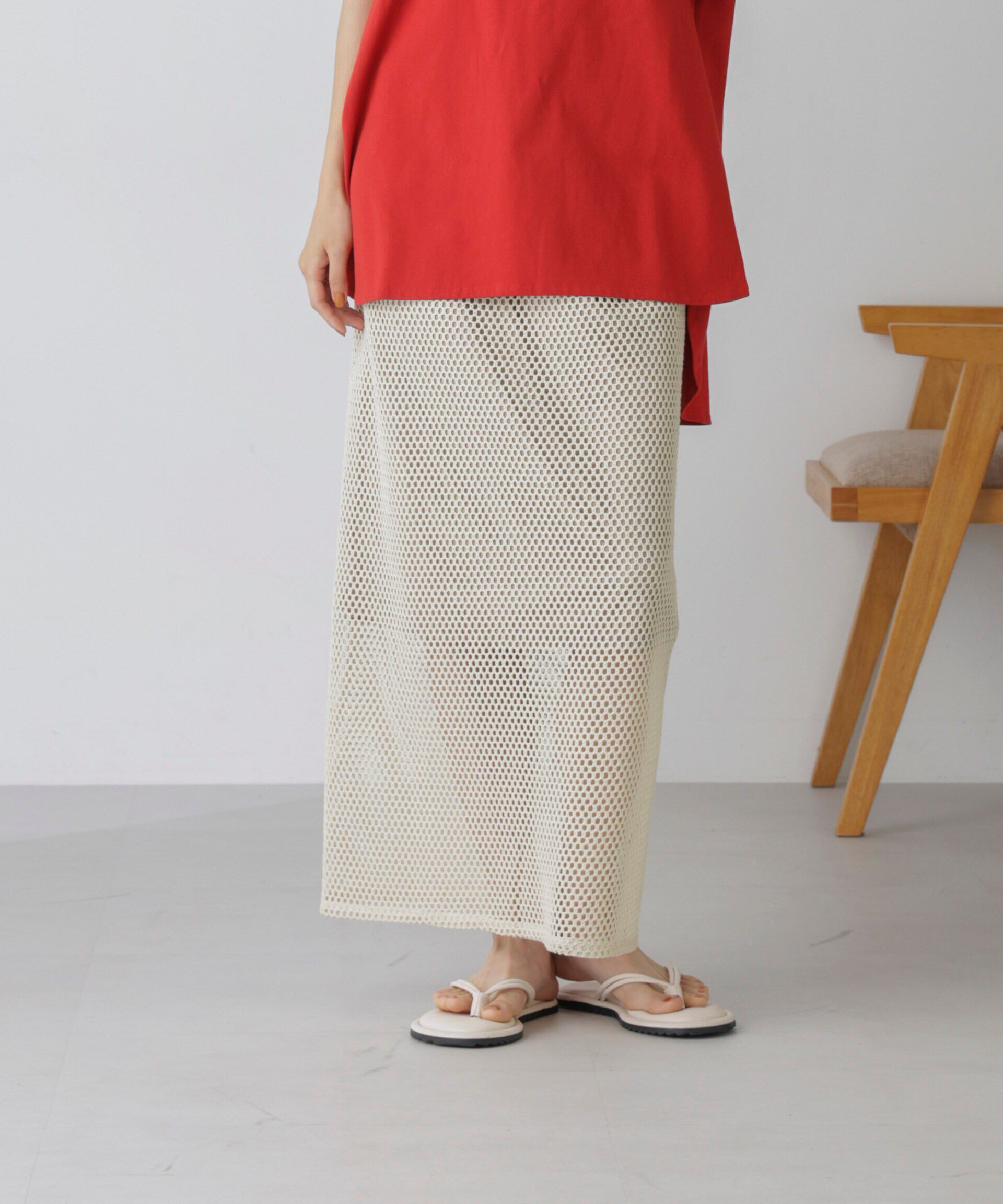 nano･universe「メッシュレースナロースカート」|スカート|ベージュ