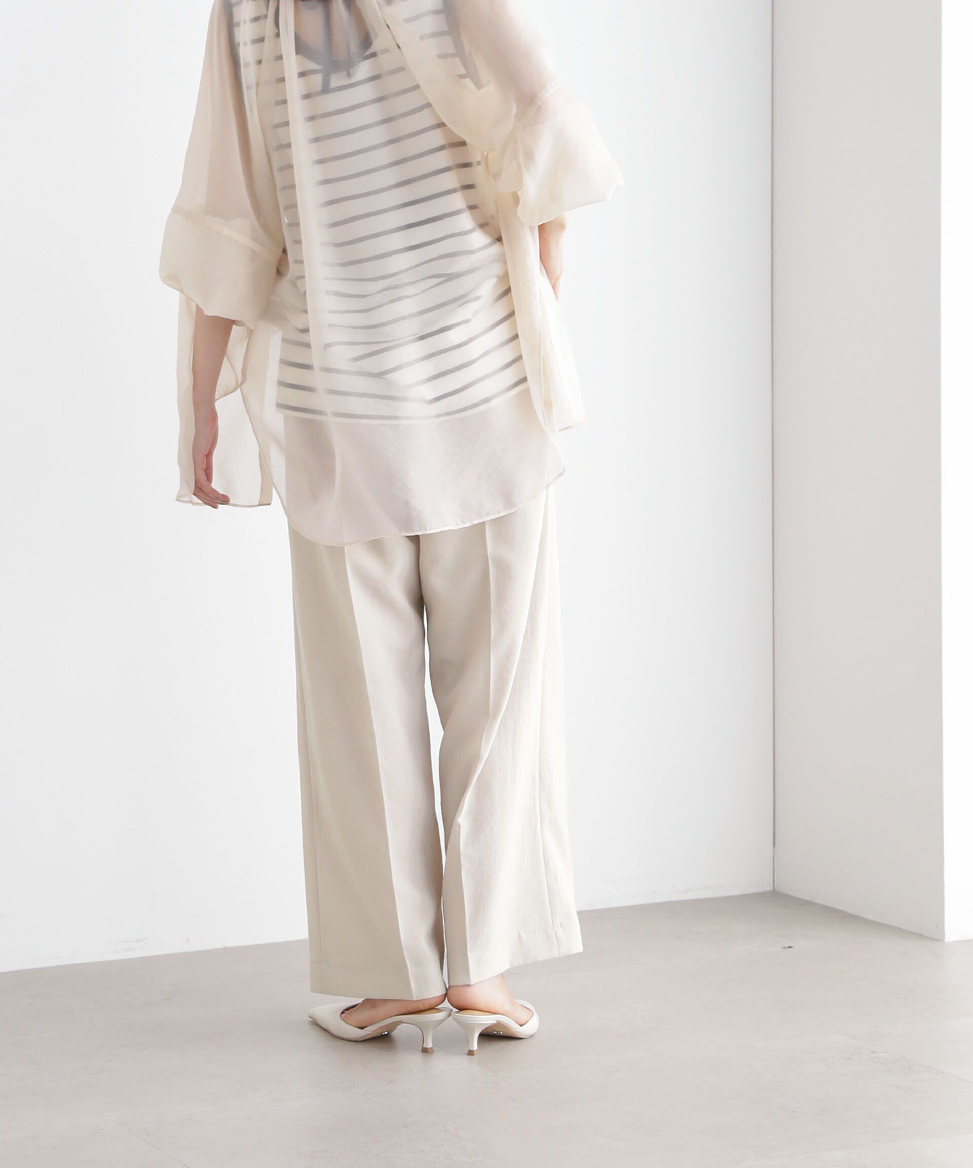 nano･universe「メランジドライ ベルト付きワイドパンツ(セットアップ可)」|チノ|