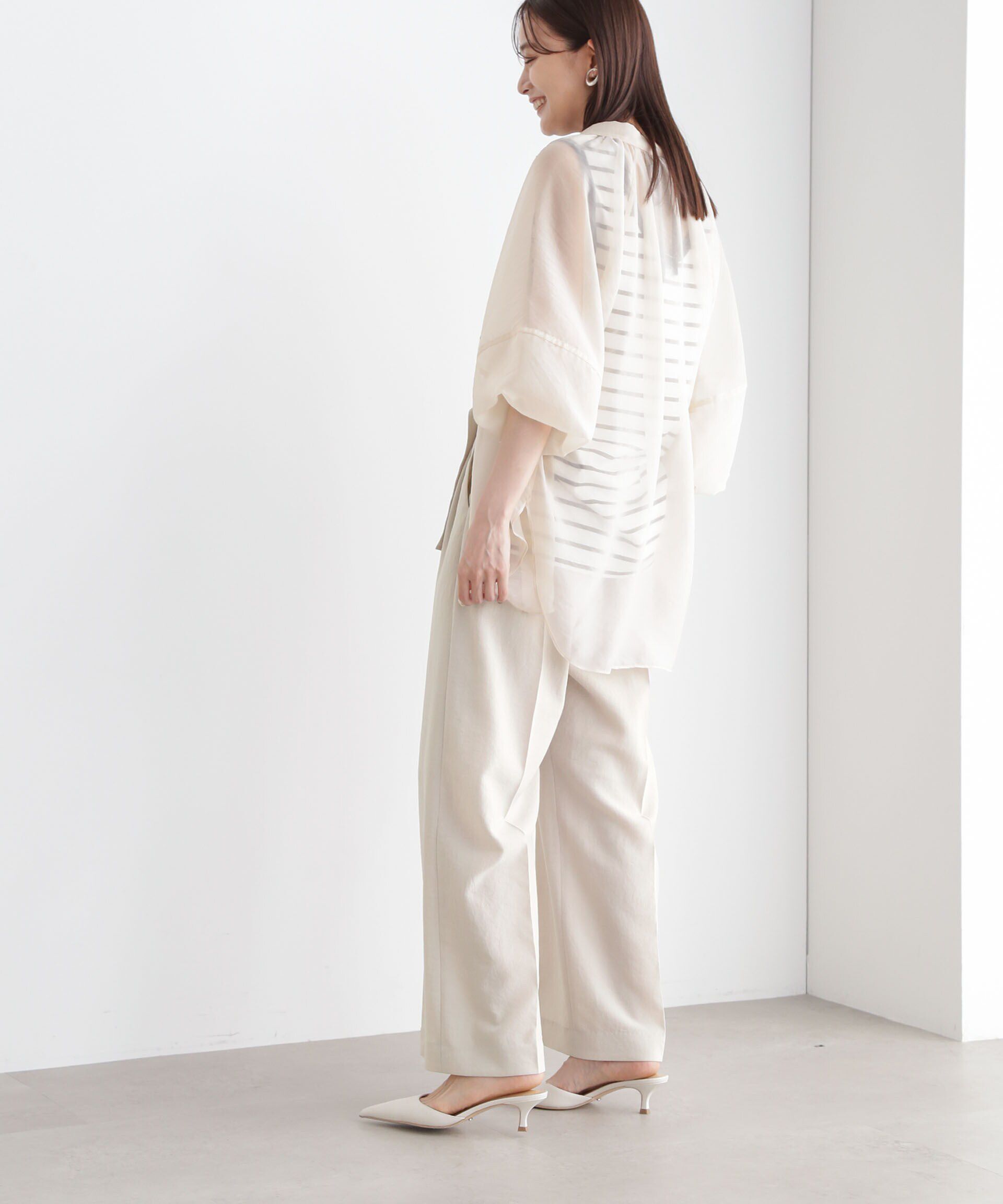 nano･universe「メランジドライ ベルト付きワイドパンツ(セットアップ可)」|チノ|