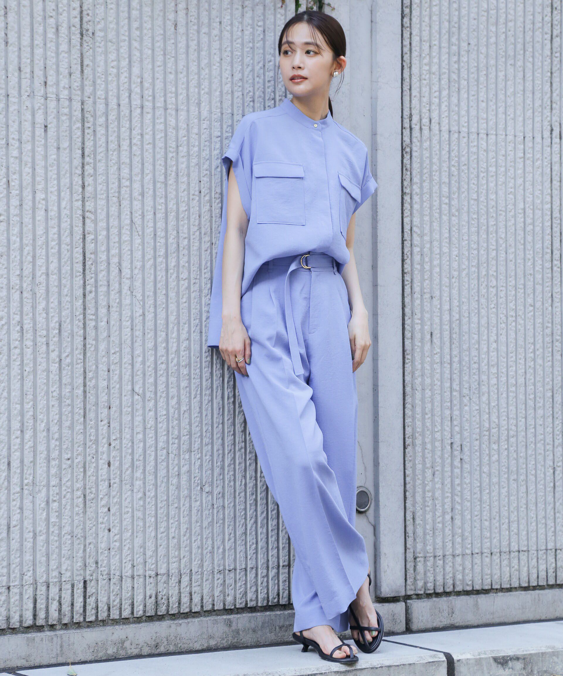 nano･universe「メランジドライ ベルト付きワイドパンツ(セットアップ可)」|チノ|