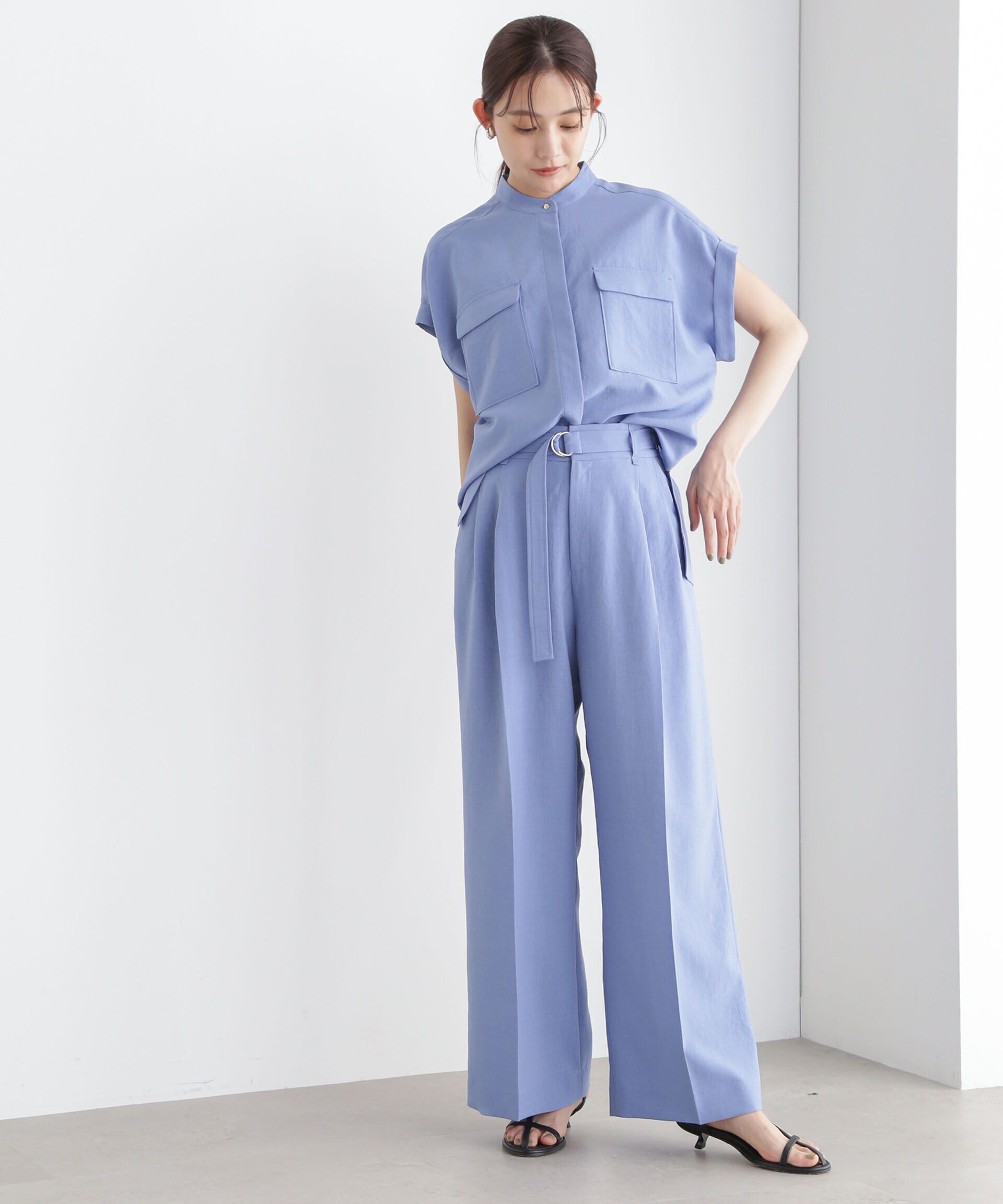 nano･universe「メランジドライ ベルト付きワイドパンツ(セットアップ可)」|チノ|