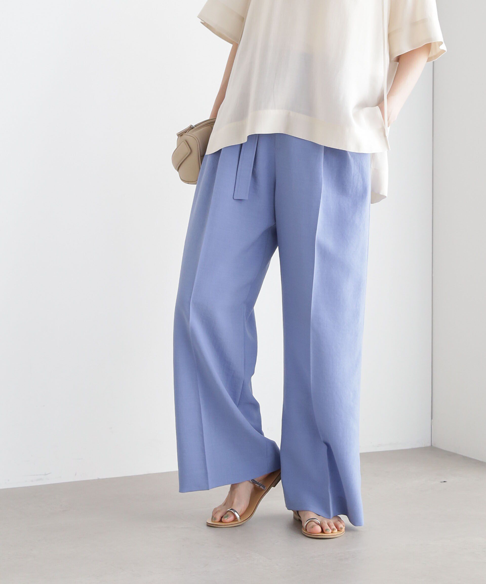 nano･universe「メランジドライ ベルト付きワイドパンツ(セットアップ可)」|チノ|