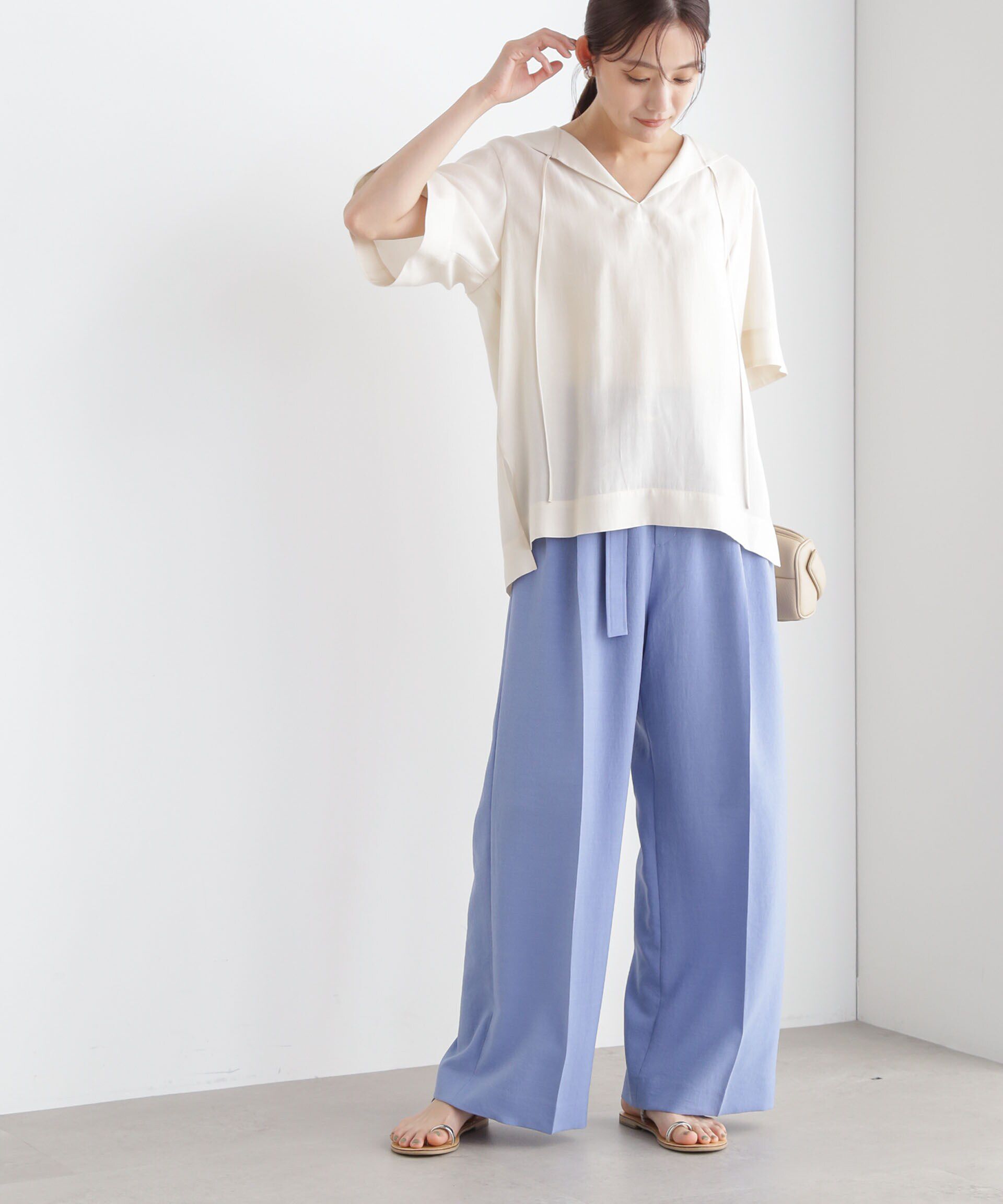 nano･universe「メランジドライ ベルト付きワイドパンツ(セットアップ可)」|チノ|