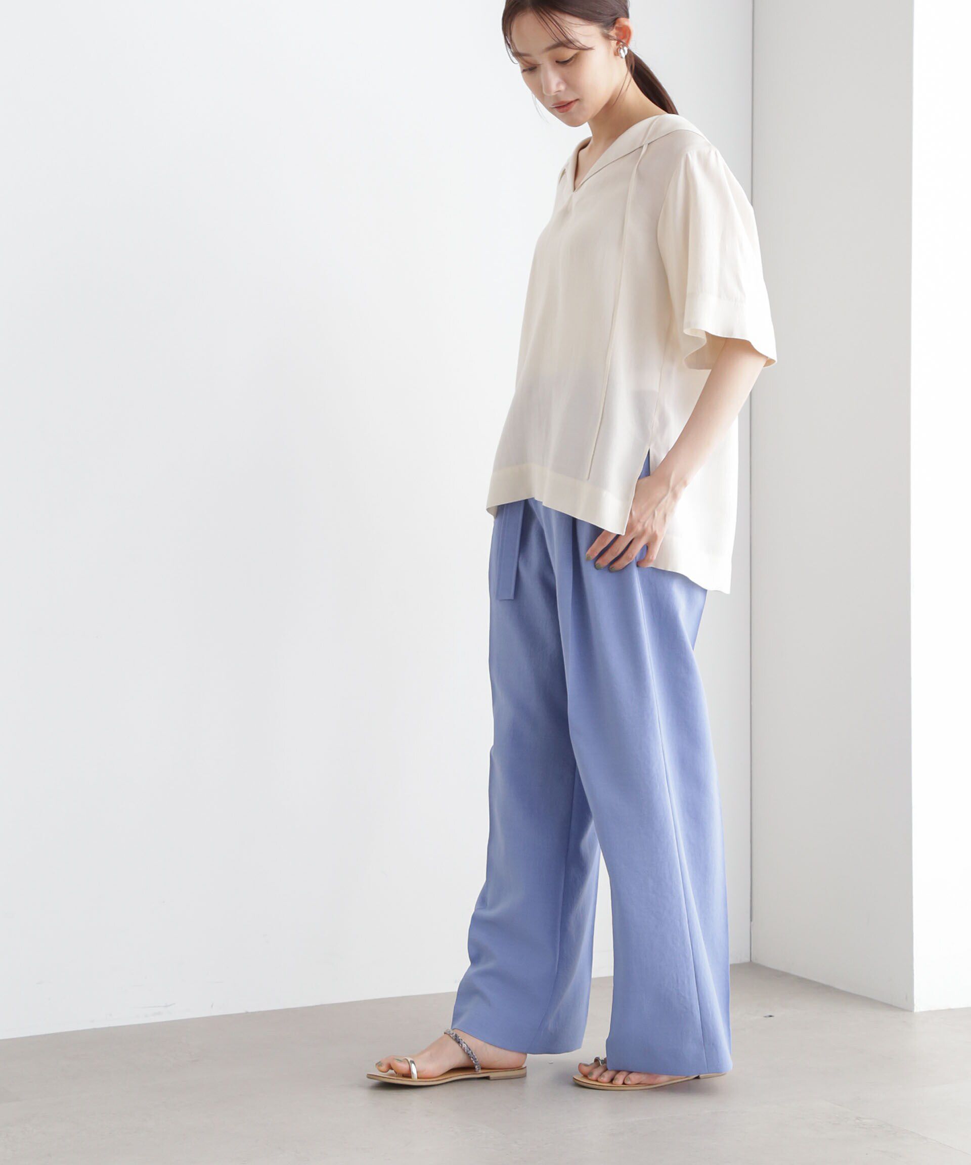 nano･universe「メランジドライ ベルト付きワイドパンツ(セットアップ可)」|チノ|