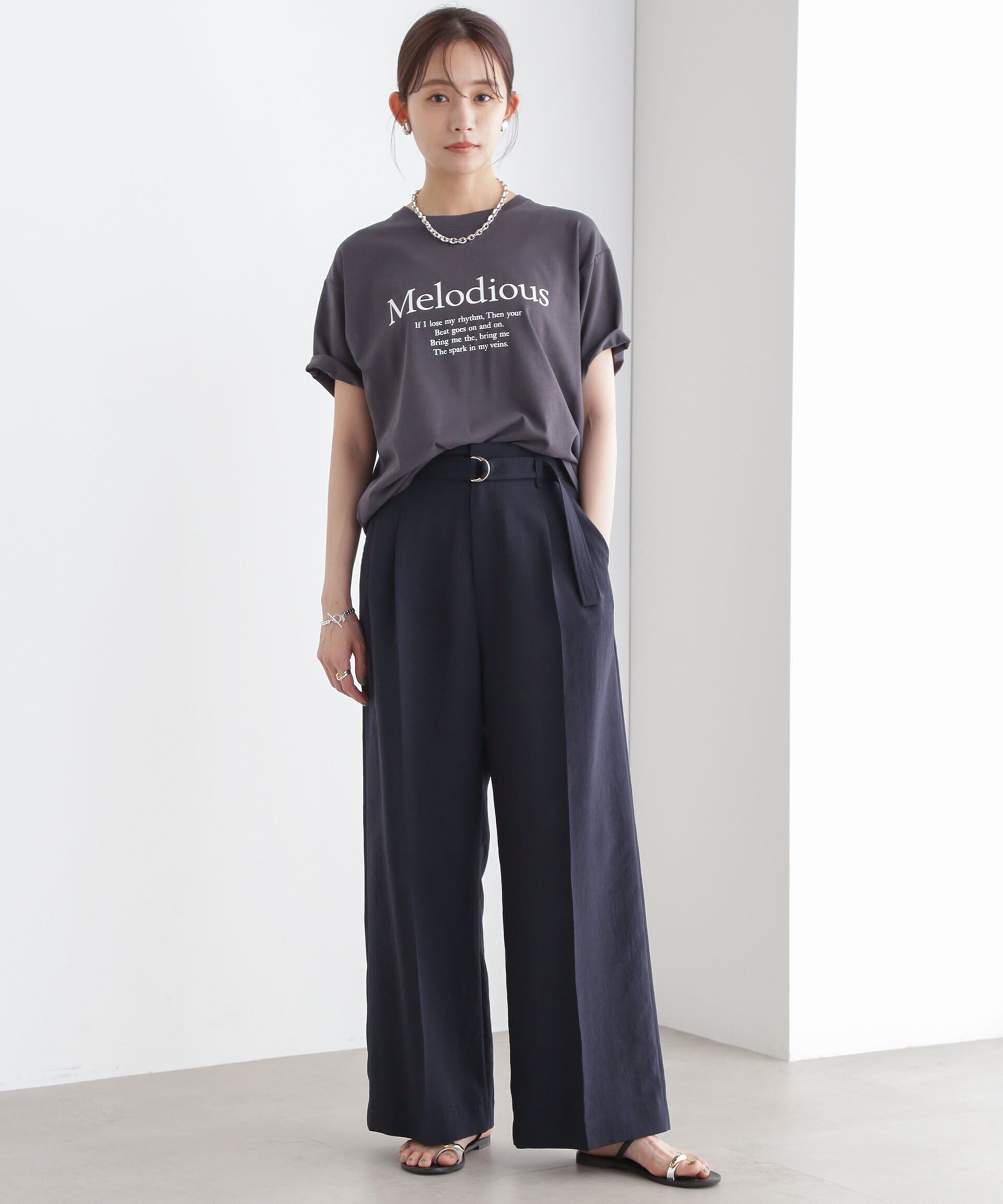 nano･universe「メランジドライ ベルト付きワイドパンツ(セットアップ可)」|チノ|