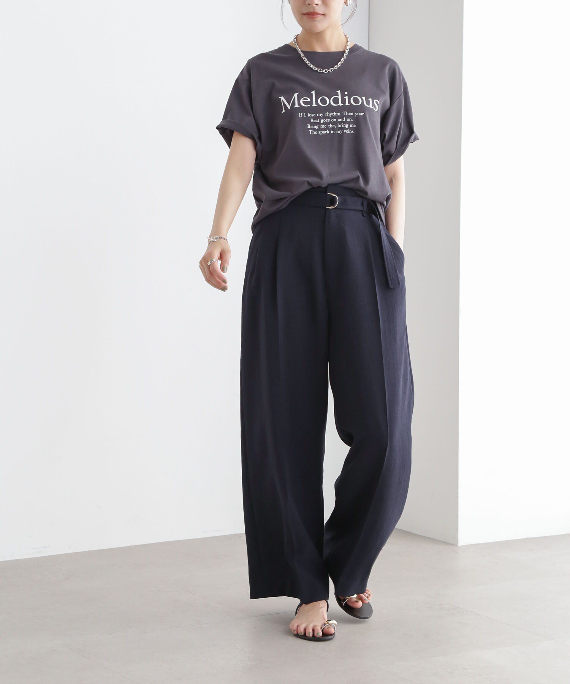 nano･universe「メランジドライ ベルト付きワイドパンツ(セットアップ可)」|チノ|