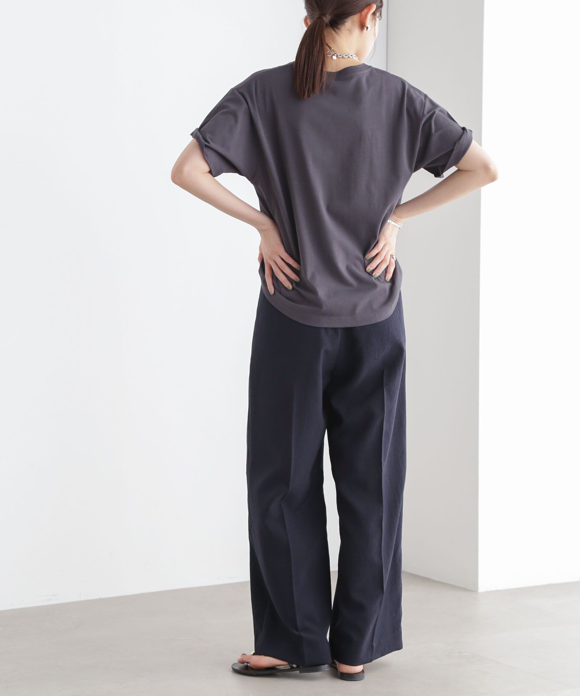 nano･universe「メランジドライ ベルト付きワイドパンツ(セットアップ可)」|チノ|