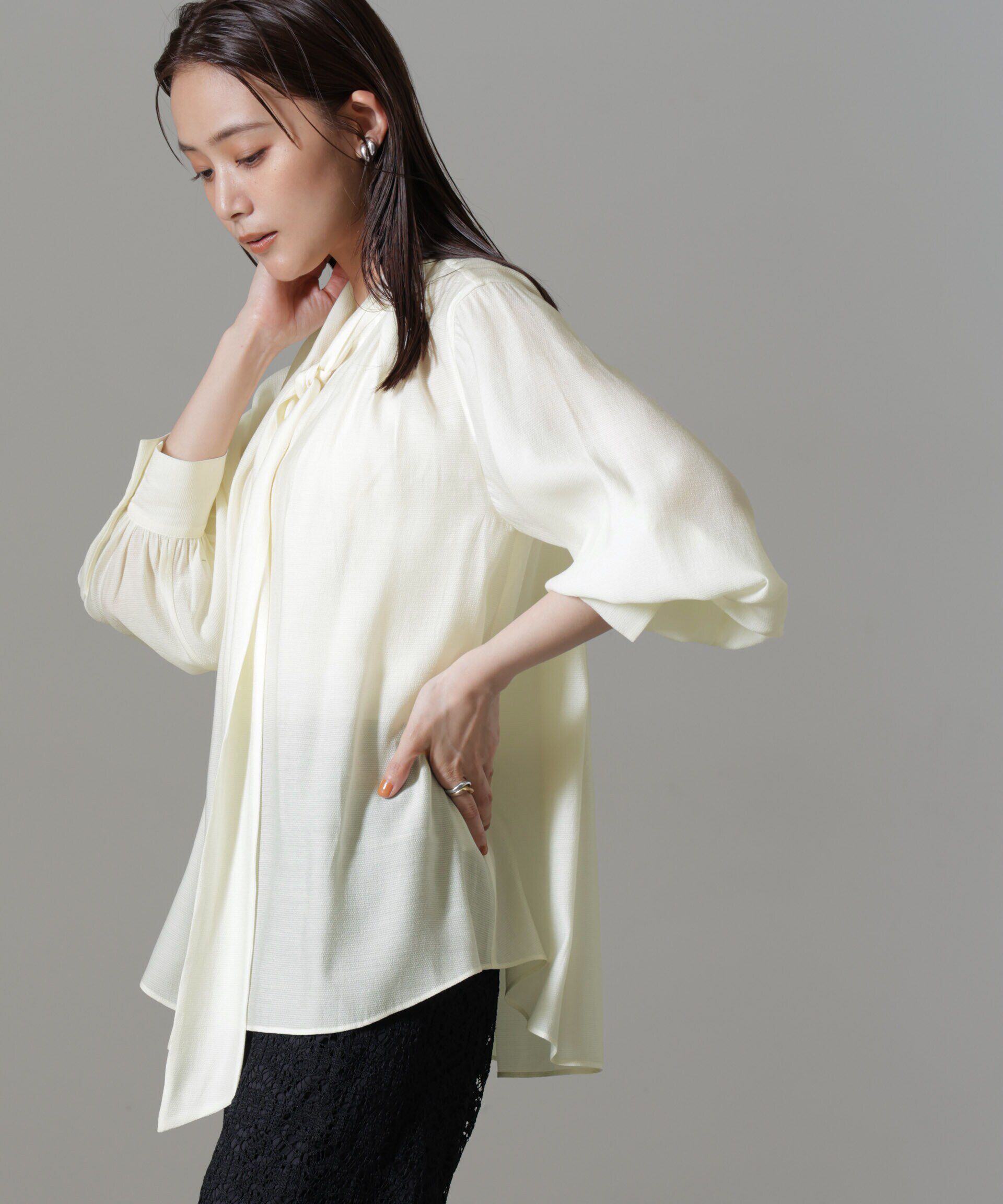 nano･universe「リンクルドビーリボンタイブラウス」|シャツ・ブラウス|