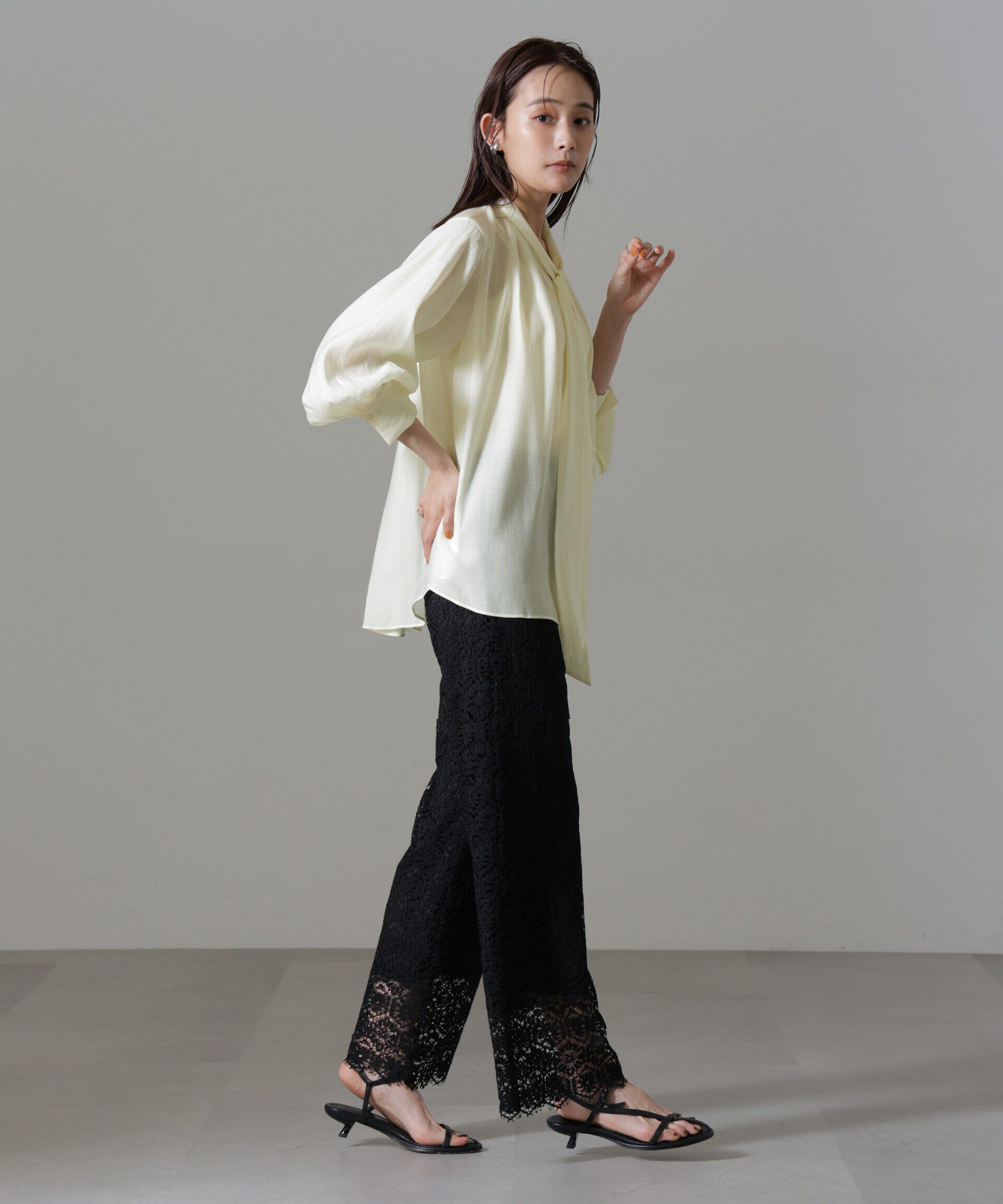 nano･universe「リンクルドビーリボンタイブラウス」|シャツ・ブラウス|