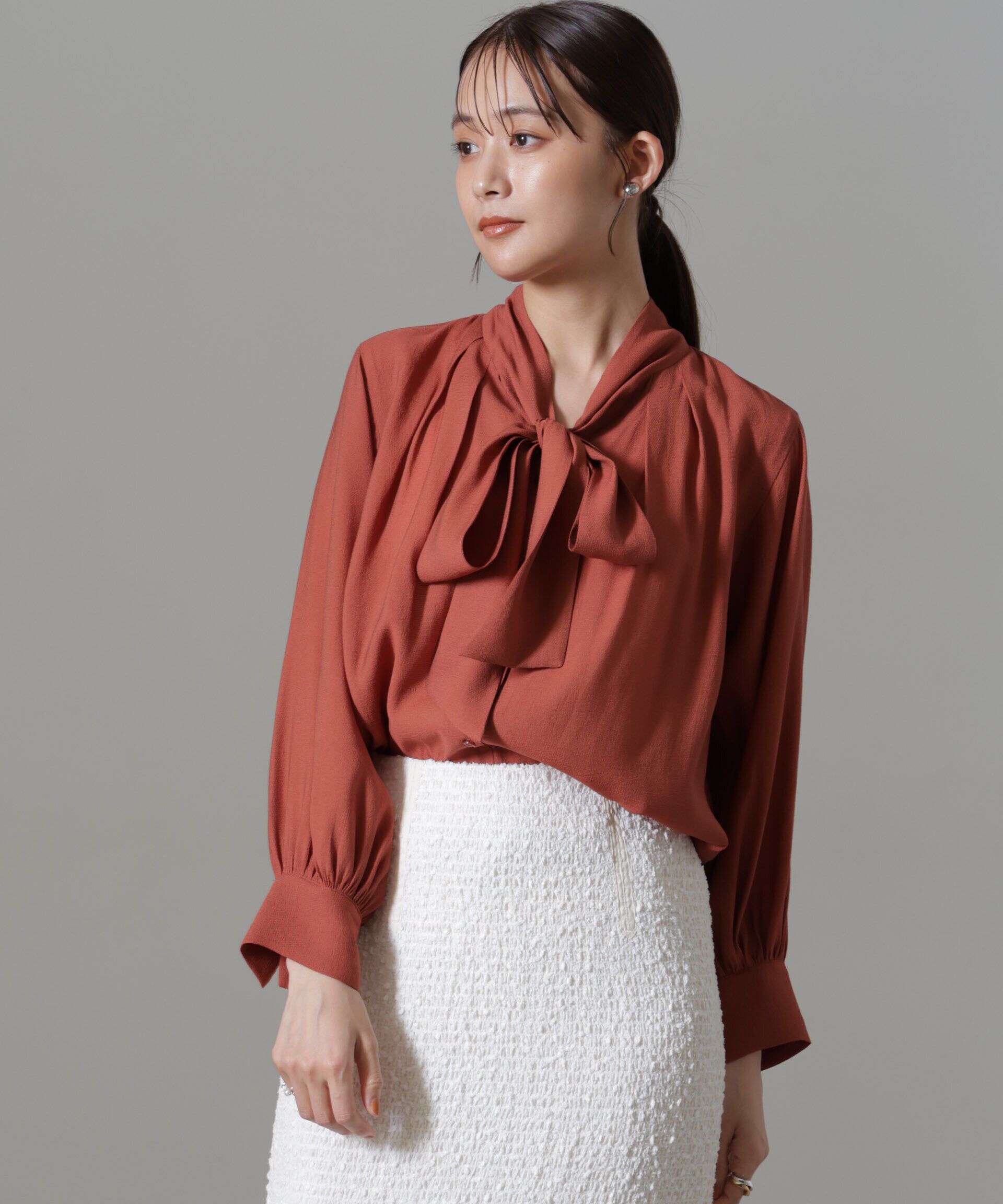 nano･universe「リンクルドビーリボンタイブラウス」|シャツ・ブラウス|