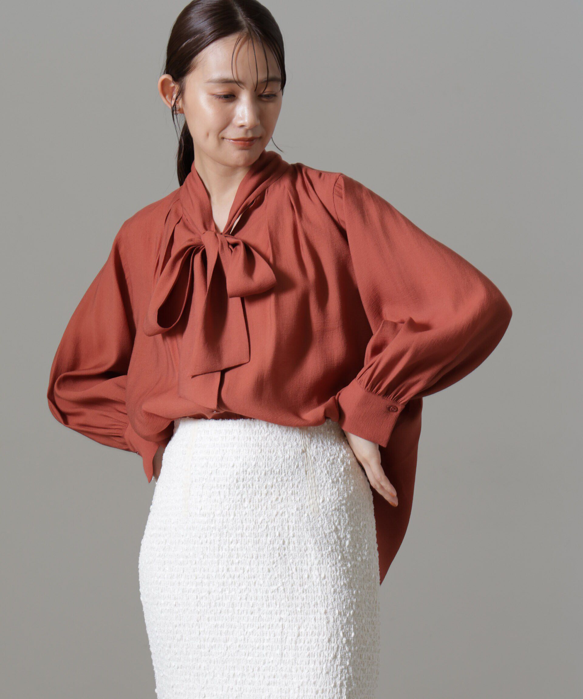 nano･universe「リンクルドビーリボンタイブラウス」|シャツ・ブラウス|