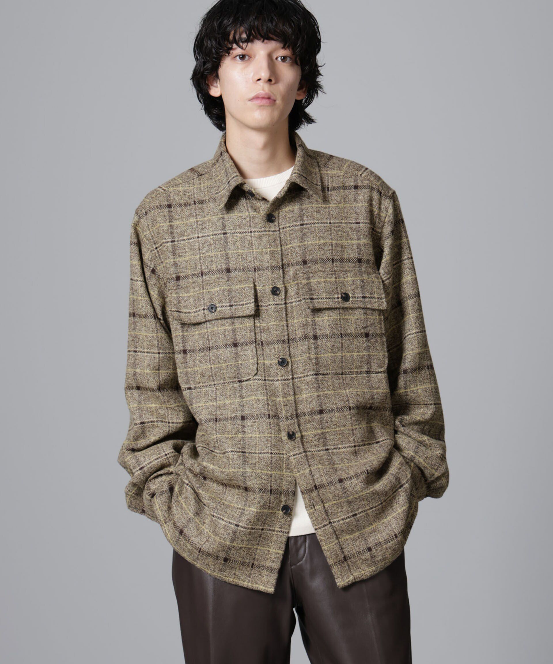 nano･universe「ライトツイードダブルポケットシャツブルゾン」|ブルゾン・スタジャン|ベージュ