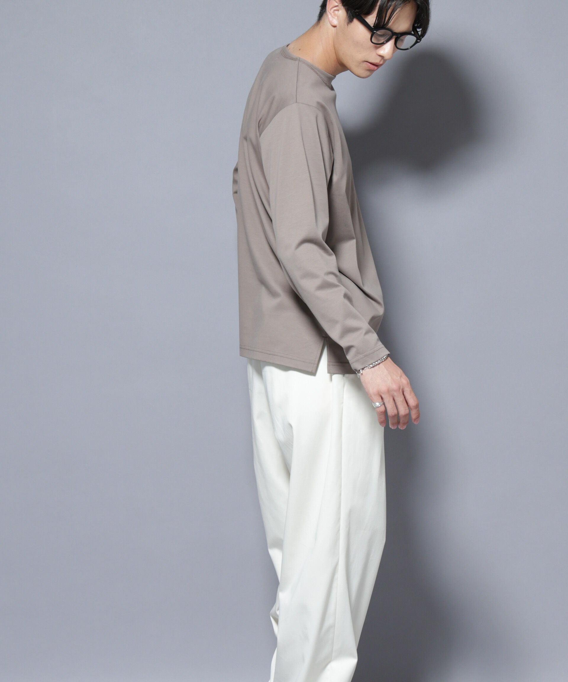 nano･universe「｢NJ/CLUB｣モクロディ ボートネック サイドスリットTシャツ」|Tシャツ・カットソー|