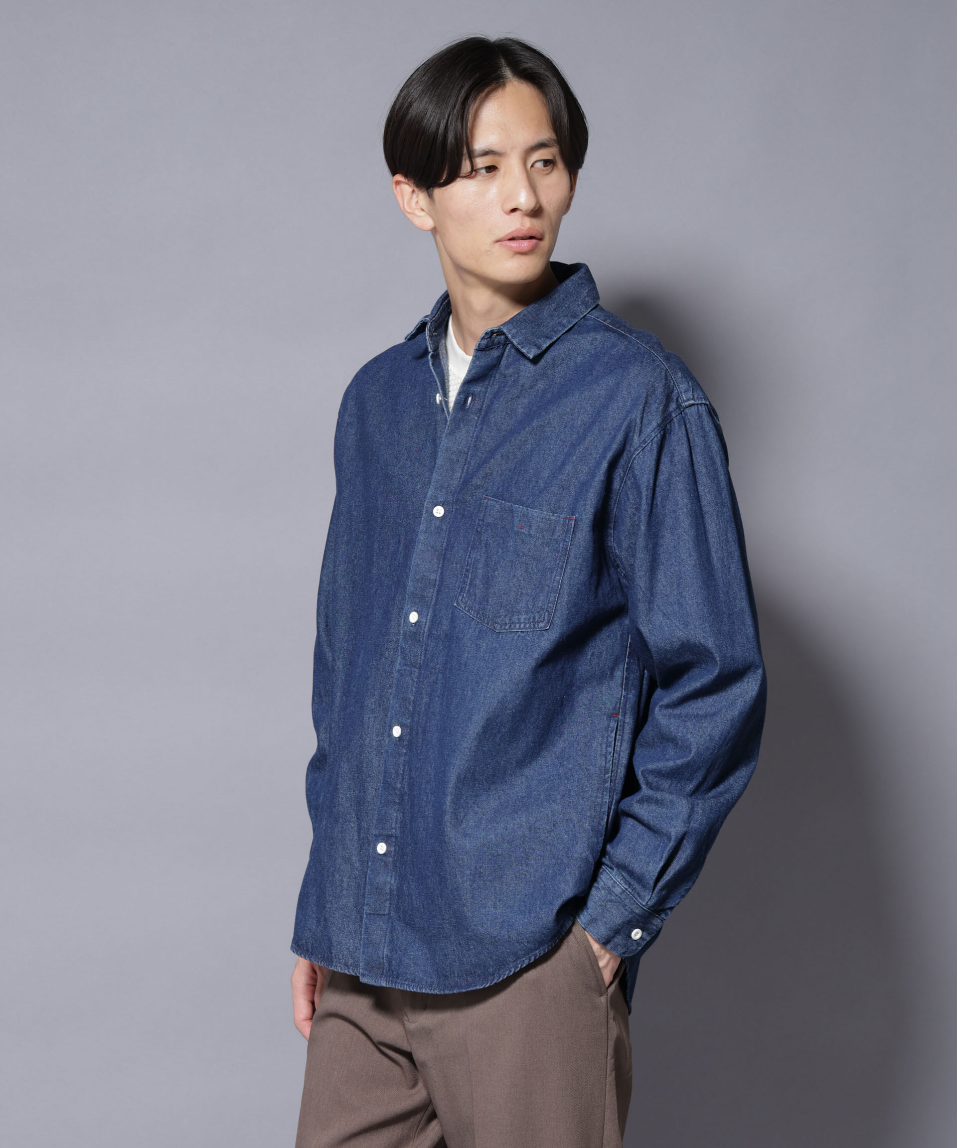 nano･universe「ライトオンスデニムシャツ 長袖」|シャツ・ブラウス|ネイビー