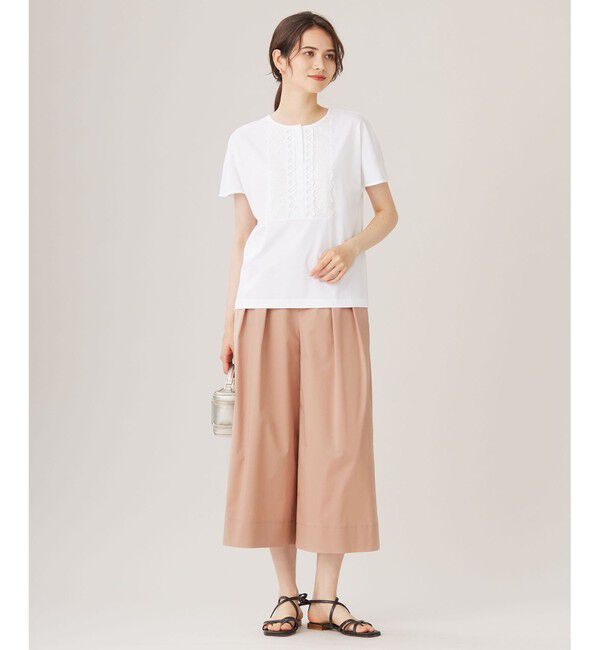 自由区「【洗える】コード刺繍胸元レース カットソー」|Tシャツ・カットソー|