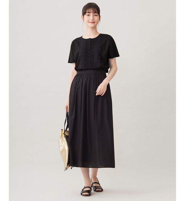 自由区「【洗える】コード刺繍胸元レース カットソー」|Tシャツ・カットソー|