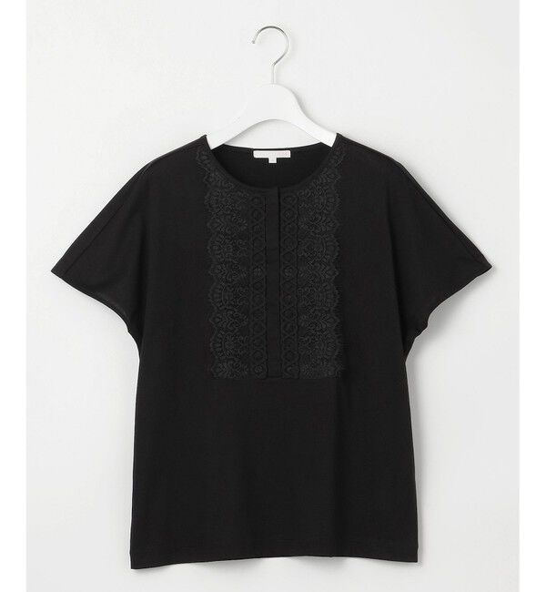 自由区「【洗える】コード刺繍胸元レース カットソー」|Tシャツ・カットソー|