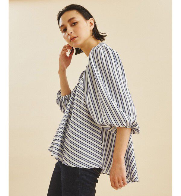 Grace Class「リネンタッチストライプトップ」|Tシャツ・カットソー|ラベンダー