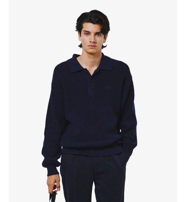 LACOSTE「ワッフルニットポロセーター」|ニット・セーター|ネイビー
