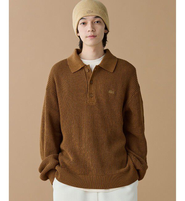 LACOSTE「ワッフルニットポロセーター」|ニット・セーター|キャメル