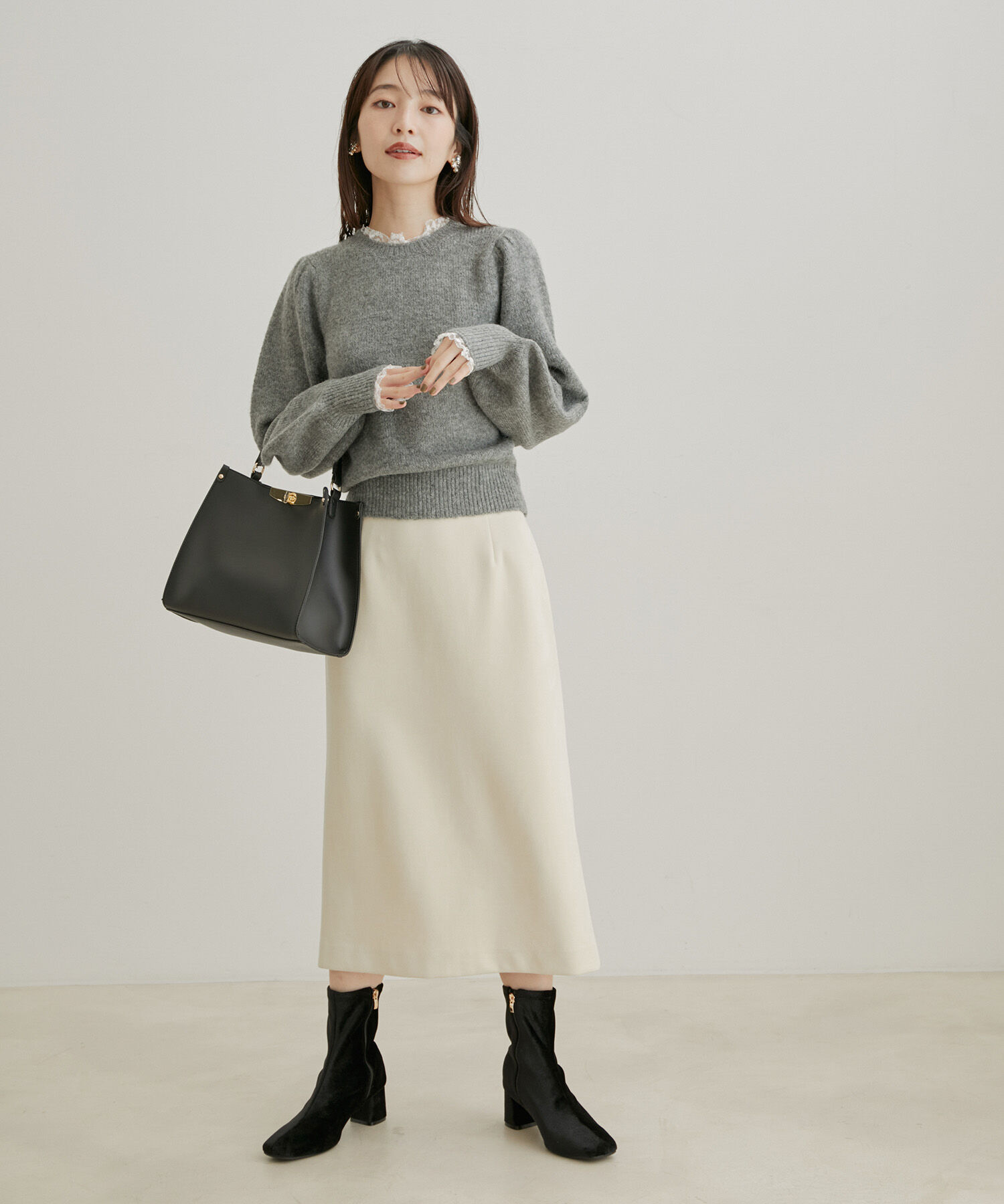 VIS「【選べる着丈・洗える】ベロアタッチタイトスカート【sustainable】」|スカート|