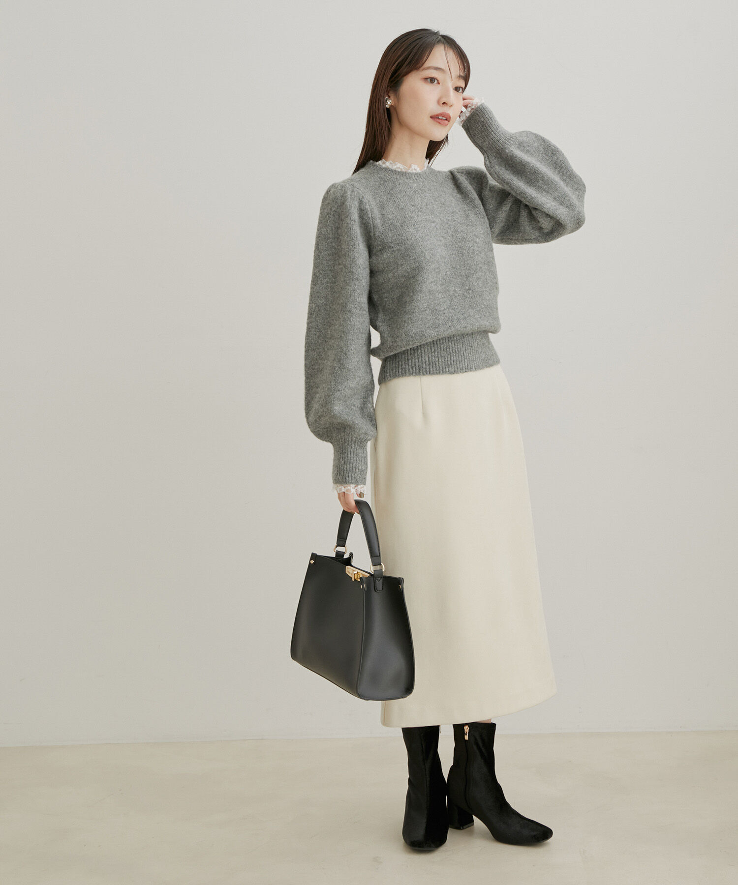 VIS「【選べる着丈・洗える】ベロアタッチタイトスカート【sustainable】」|スカート|