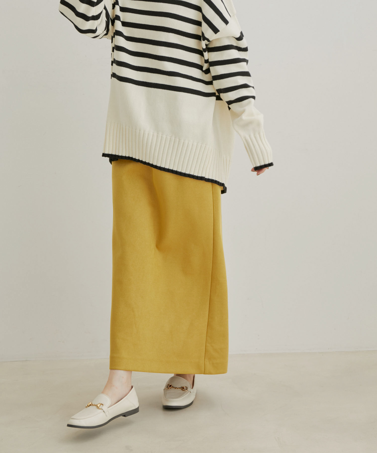 VIS「【選べる着丈・洗える】ベロアタッチタイトスカート【sustainable】」|スカート|イエロー(80)