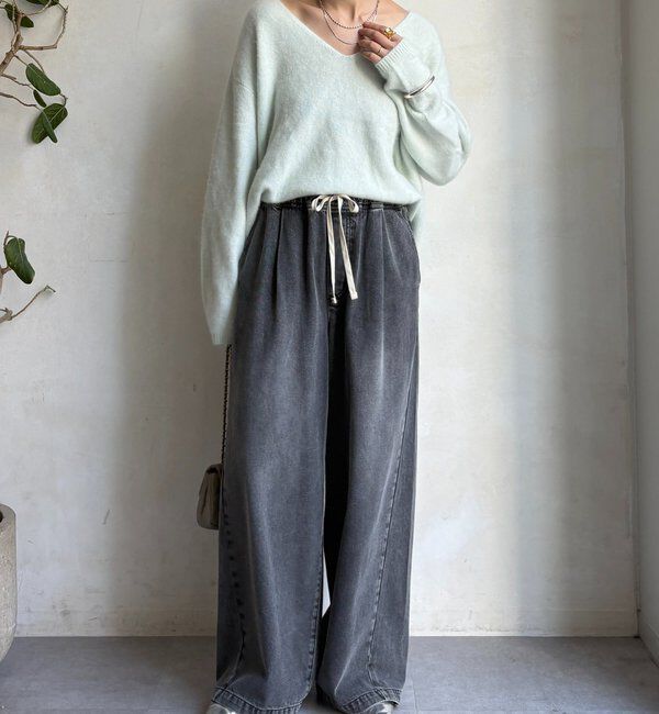  「ファーウール深Vプルオーバー」|ニット・セーター|