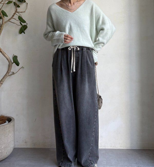  「ファーウール深Vプルオーバー」|ニット・セーター|