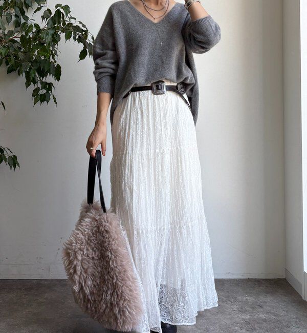  「ファーウール深Vプルオーバー」|ニット・セーター|