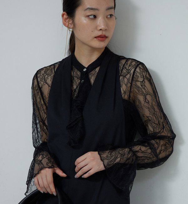  「シアーレースフリルブラウス」|シャツ・ブラウス|ブラック