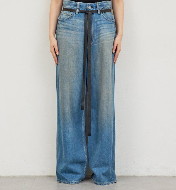  「【PEAS】レザーベルト付きソフトデニム」|デニム|