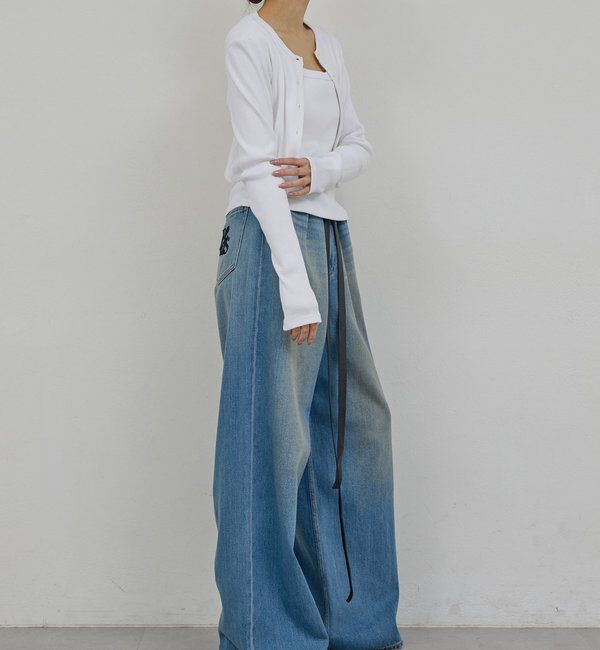  「【PEAS】レザーベルト付きソフトデニム」|デニム|