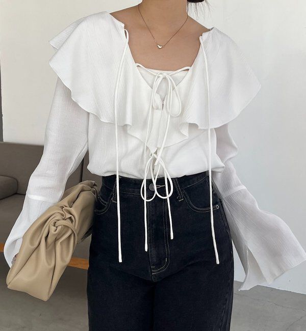  「フリルリボンブラウス」|シャツ・ブラウス|ホワイト