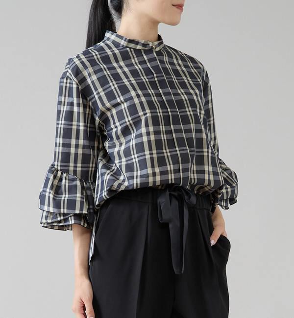 TIARA「フリルスリーブシャツブラウス」|シャツ・ブラウス|チェック