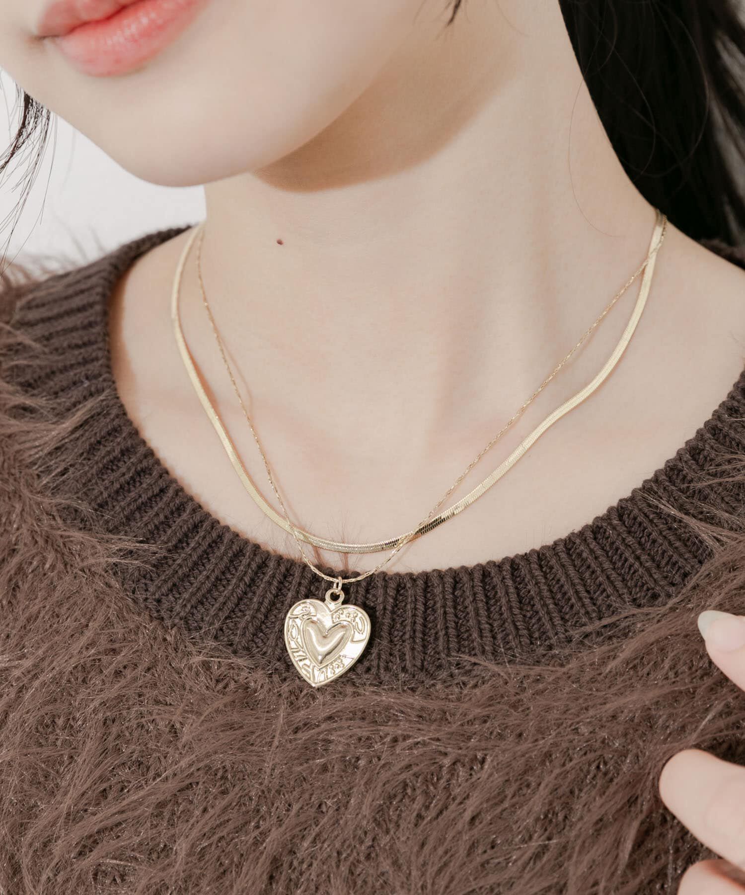 SMELLY「ハートプレートレイヤードネックレス」|ネックレス|