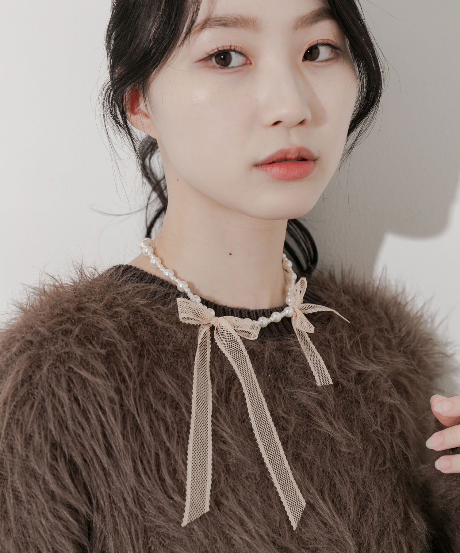 SMELLY「レースリボンパールネックレス」|ネックレス|