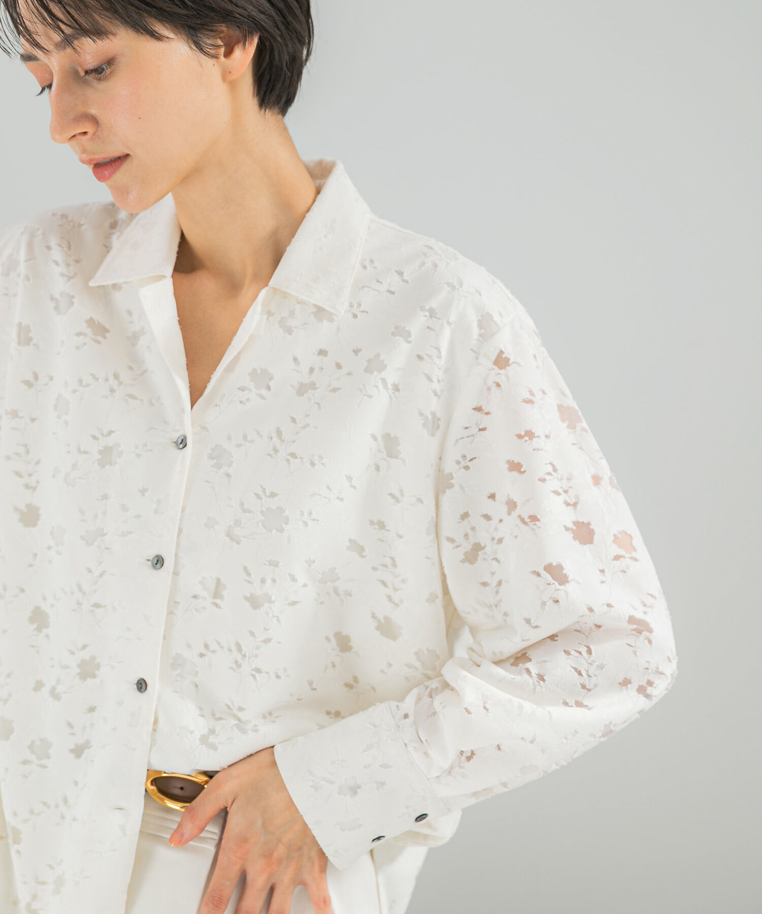 URBAN RESEARCH ROSSO「オープンカラーレースシャツ」|シャツ・ブラウス|