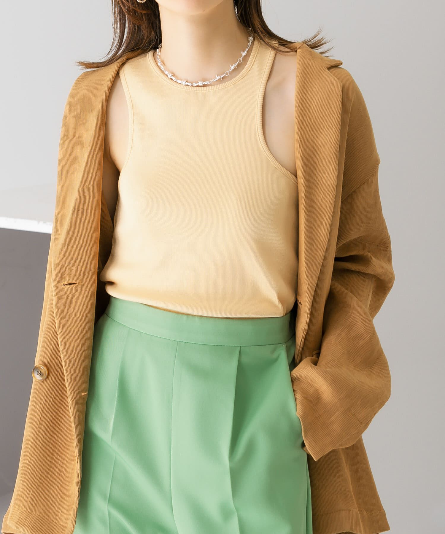  「アシメタンクトップ」|タンクトップ|ベージュ