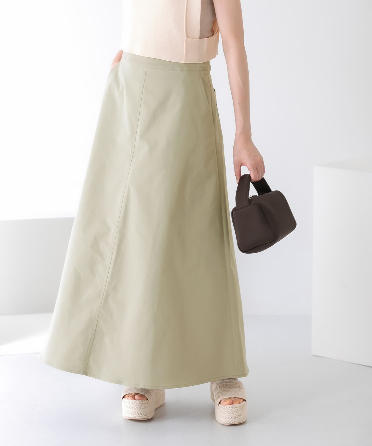  「ツイルフレアロングスカート」|スカート|ライトカーキ