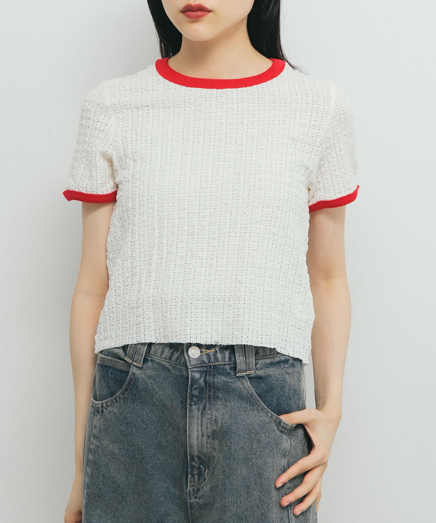  「バイカラーレースTEE」|Tシャツ・カットソー|