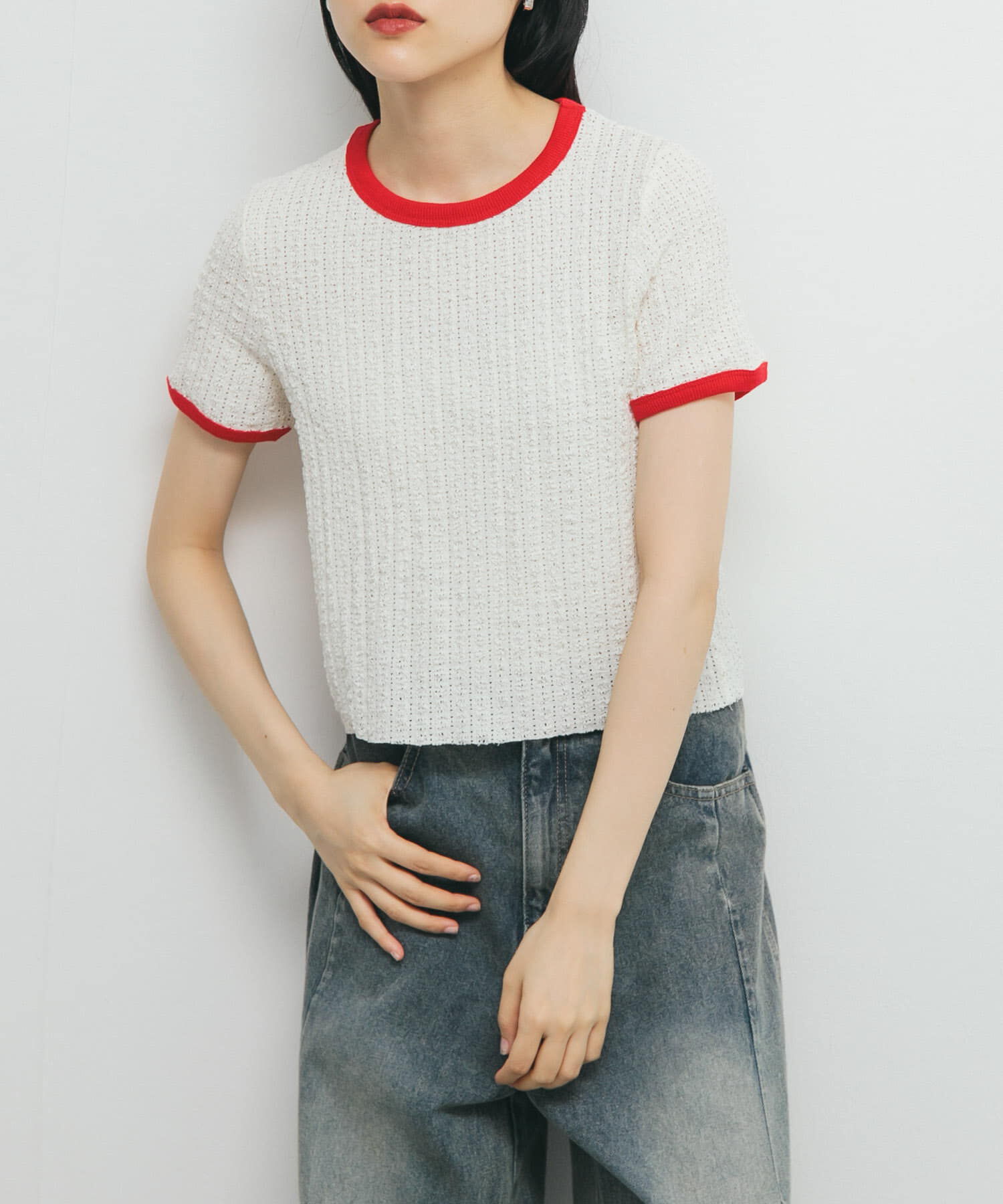  「バイカラーレースTEE」|Tシャツ・カットソー|