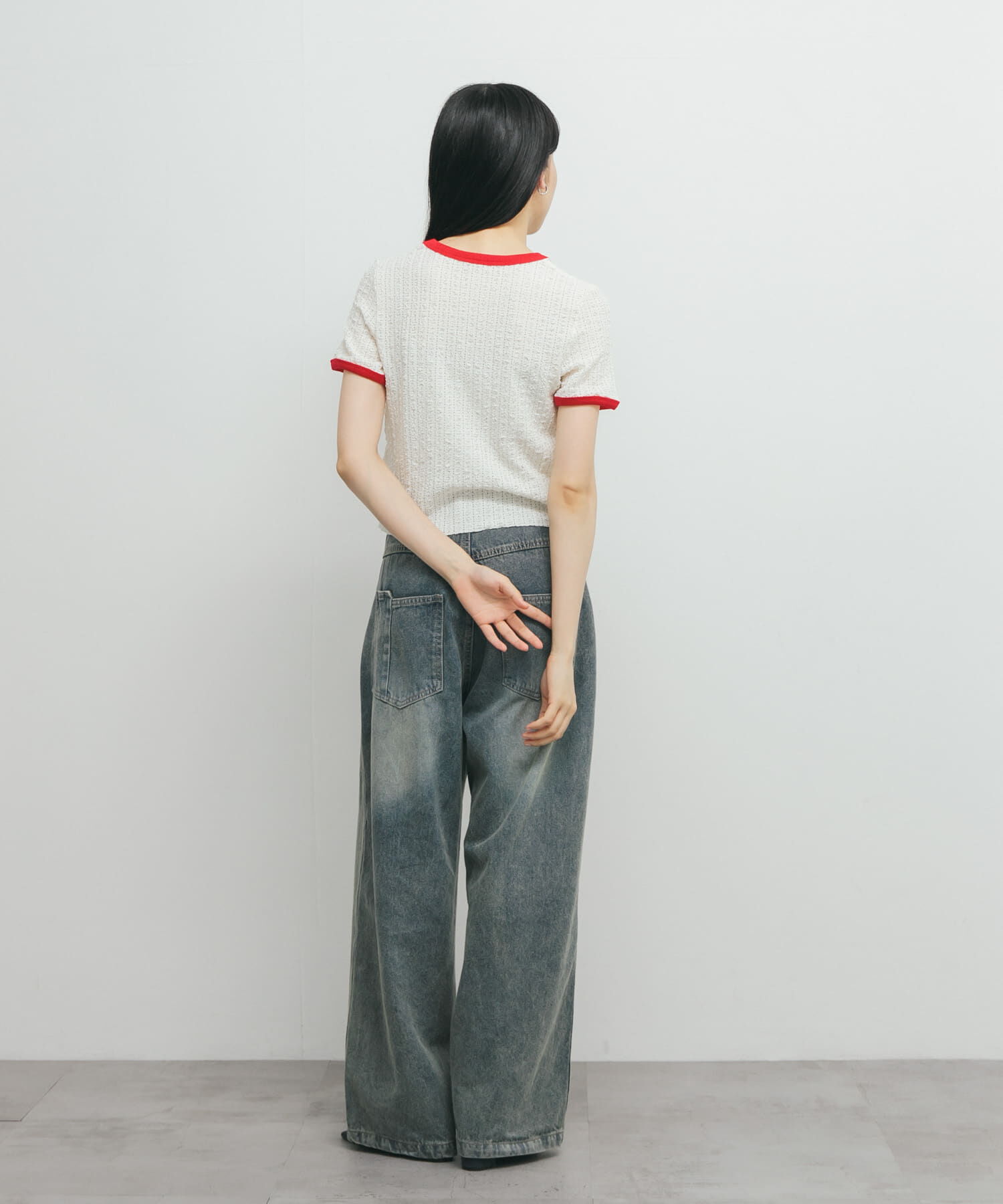  「バイカラーレースTEE」|Tシャツ・カットソー|